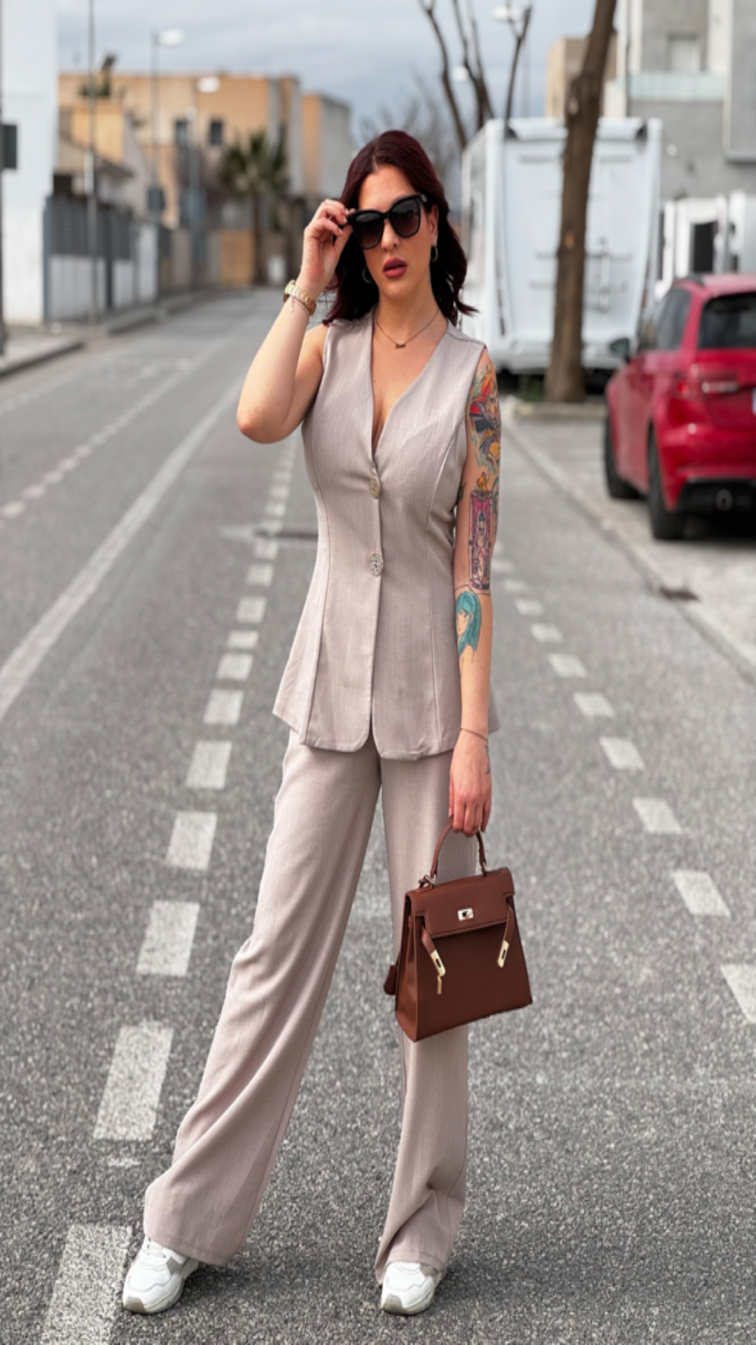 Conjunto chaleco largo y pantalón