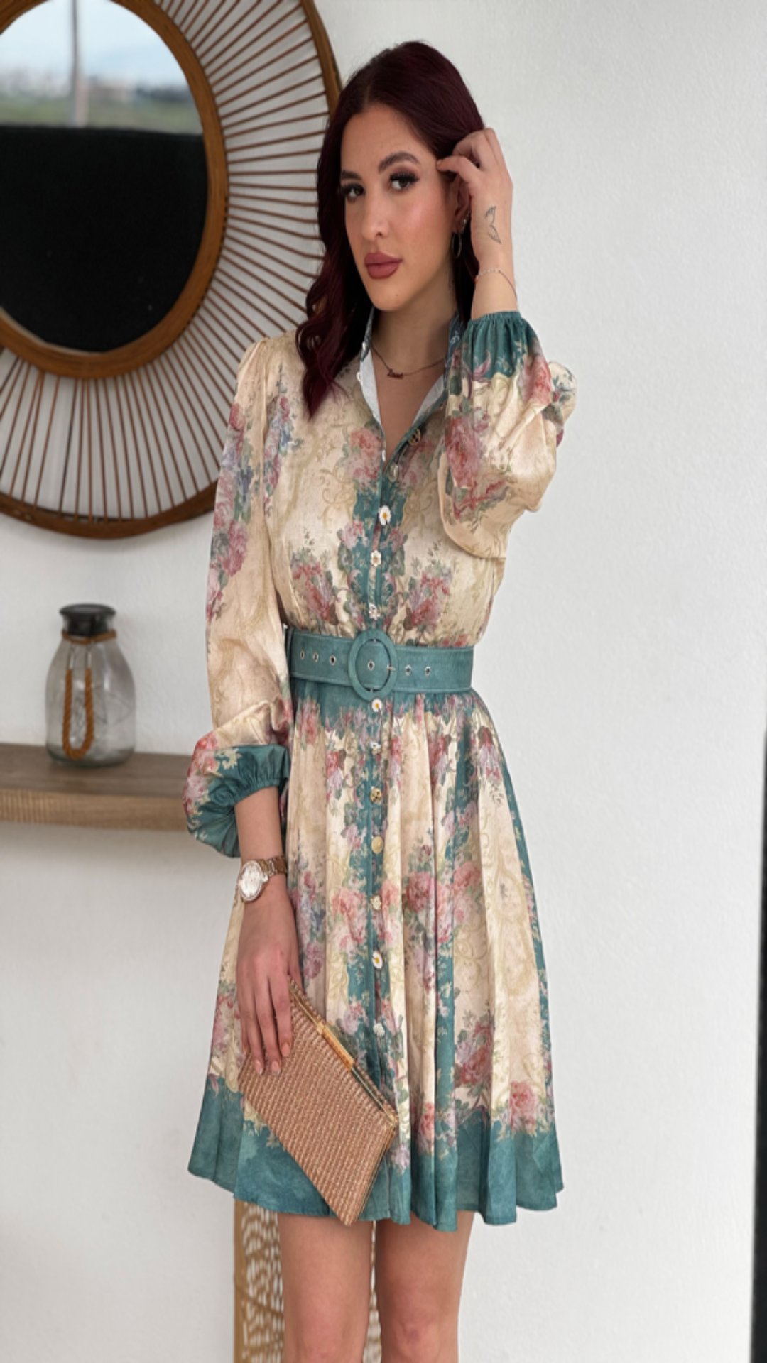 Vestido estampado floral cinturón