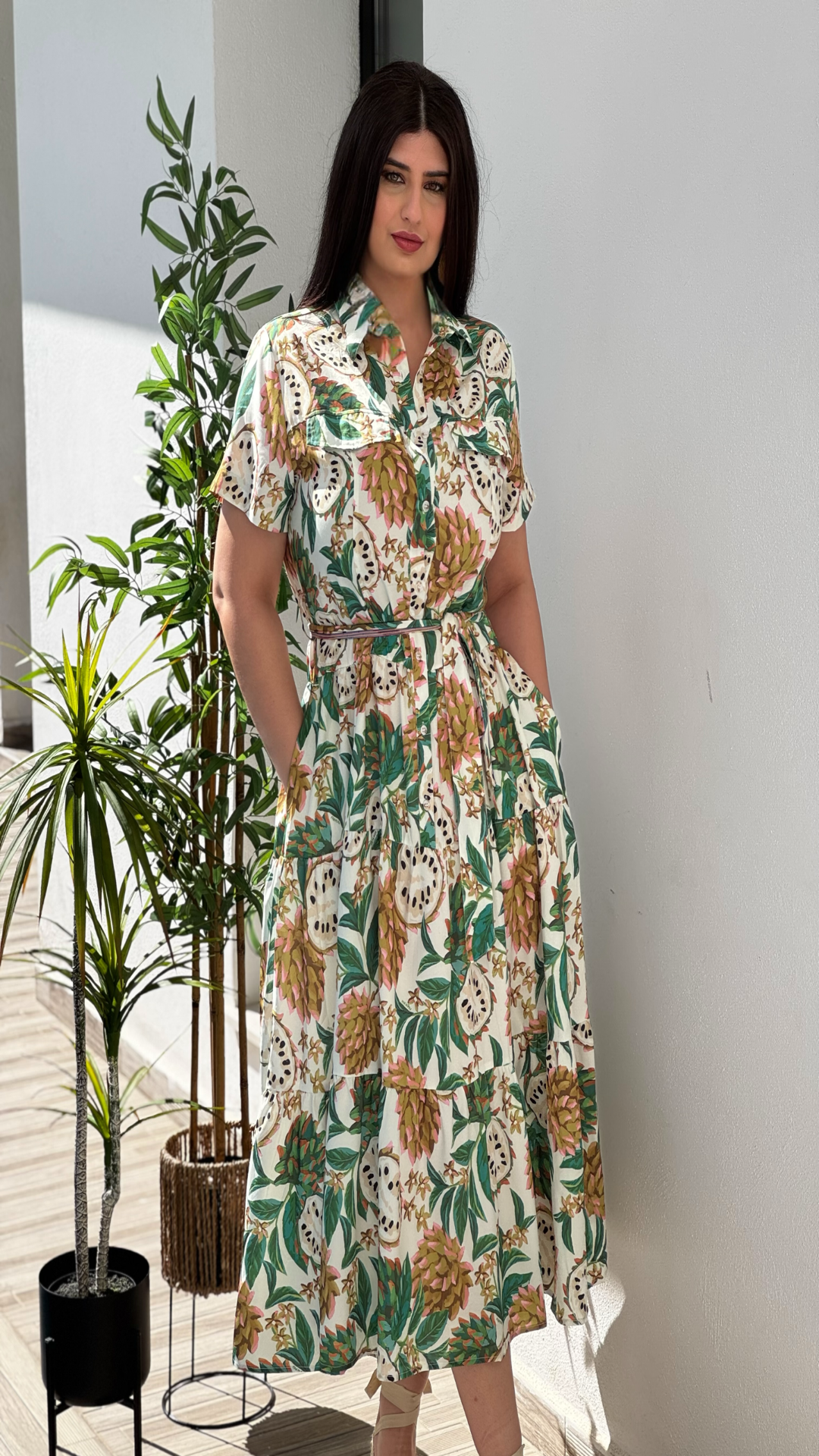 Vestido midi popelín estampado frutal