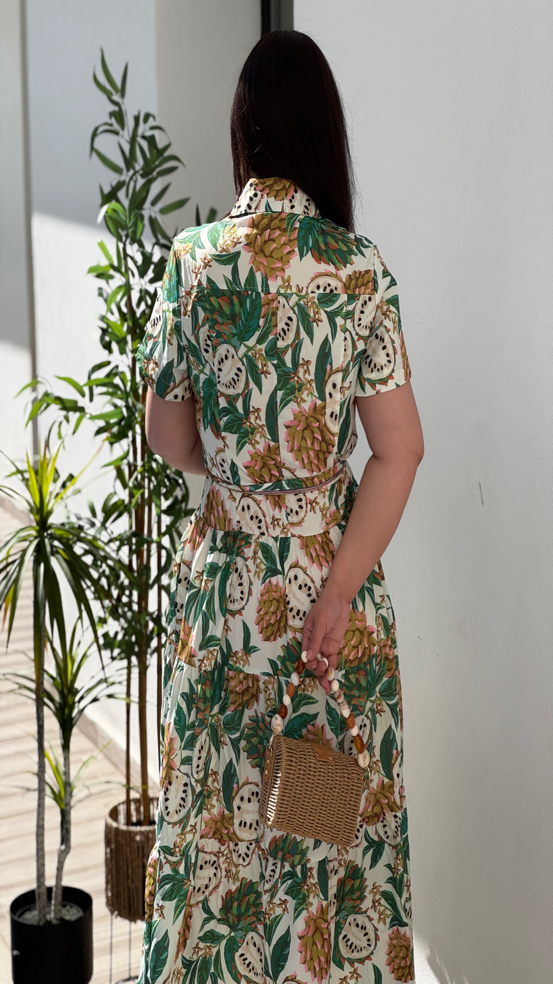 Vestido midi popelín estampado frutal