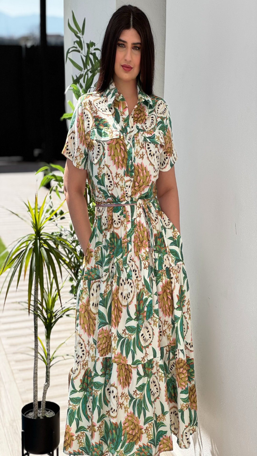 Vestido midi popelín estampado frutal