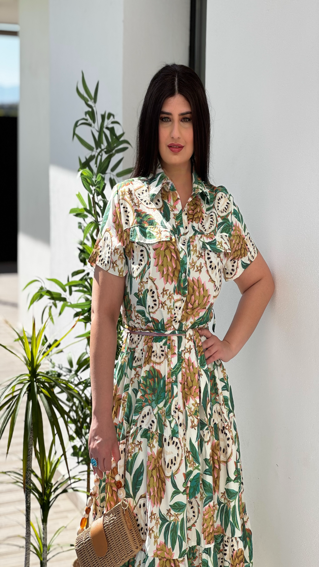 Vestido midi popelín estampado frutal