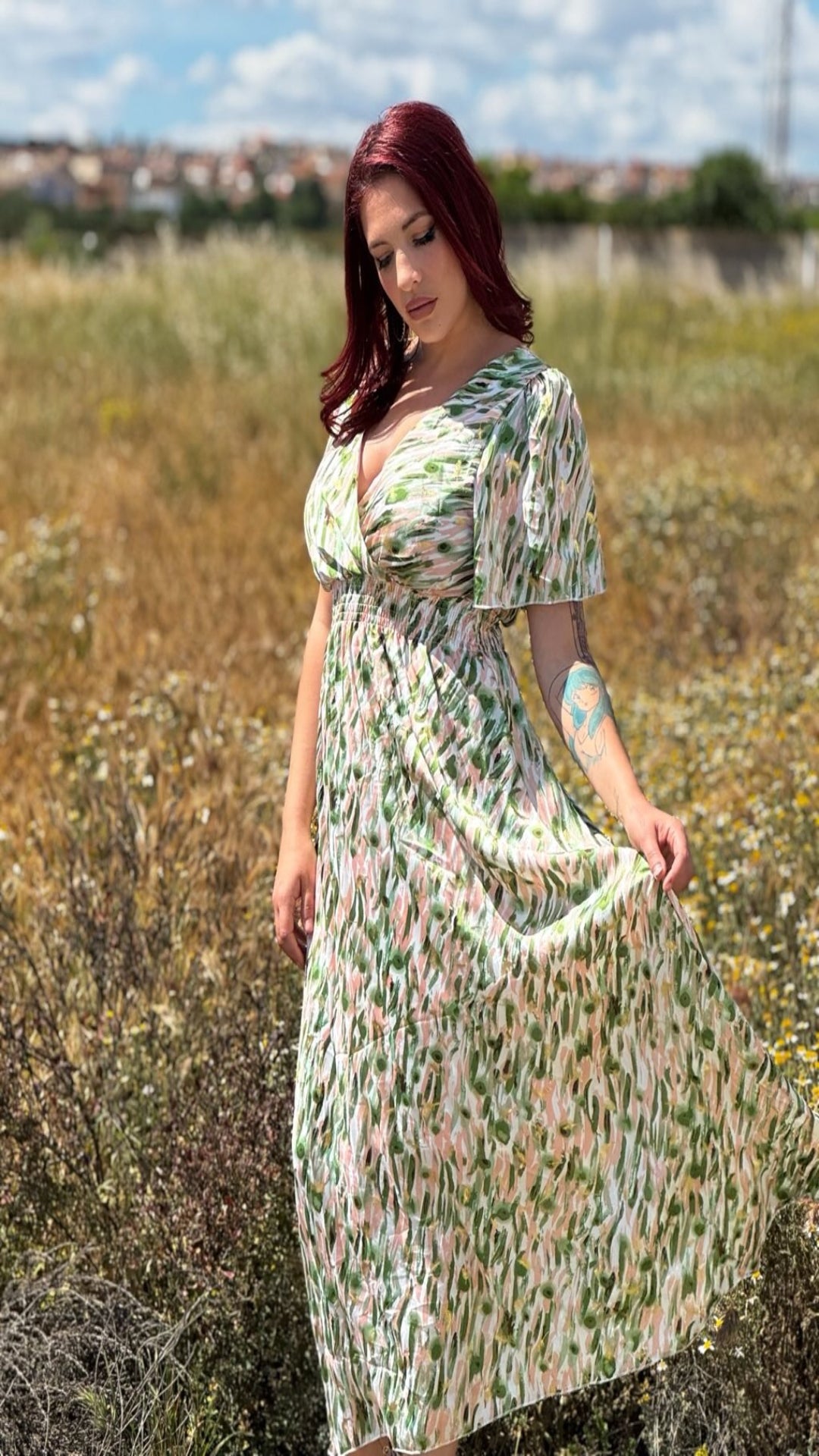 Vestido estampado satinado