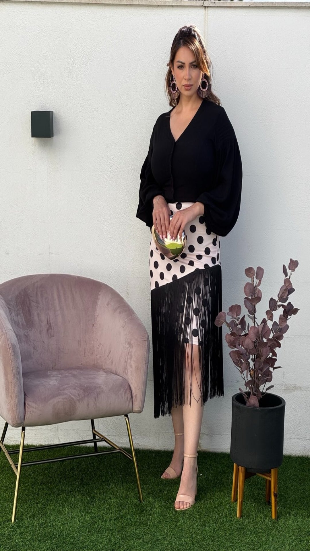 Falda lunares y flecos
