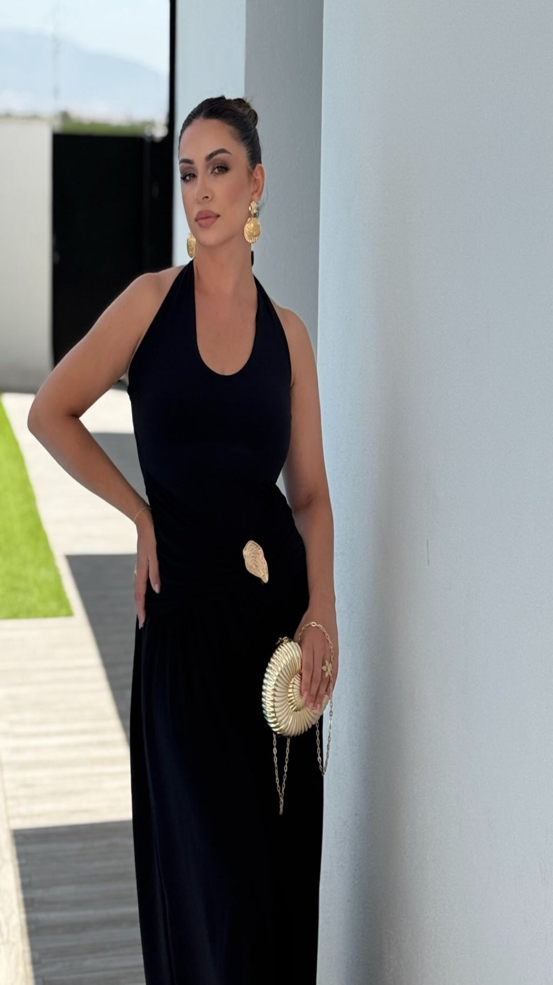 Vestido midi cuello halter lazada