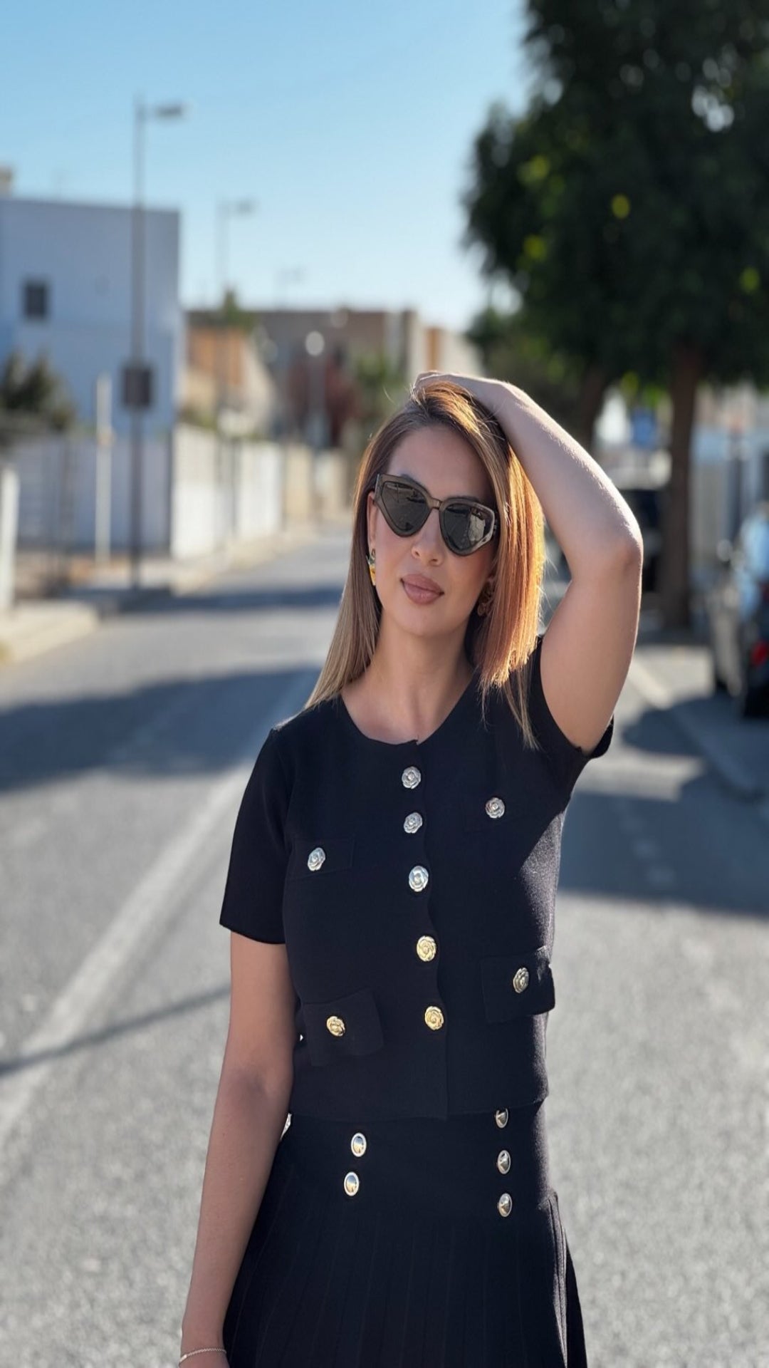 Conjunto top y falda de punto