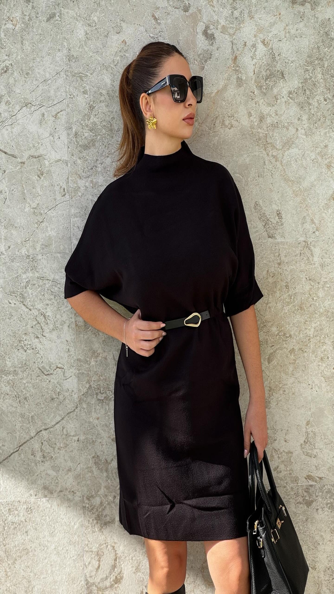 Vestido punto con cinturón