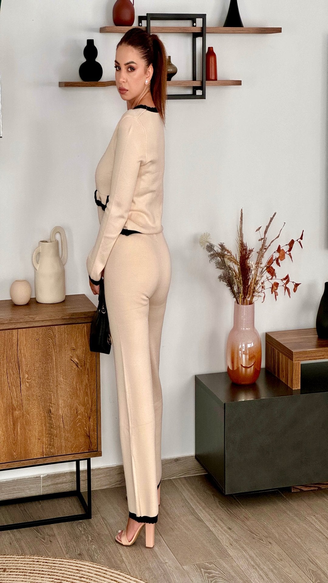 Conjunto de punto cárdigan manga larga y pantalón
