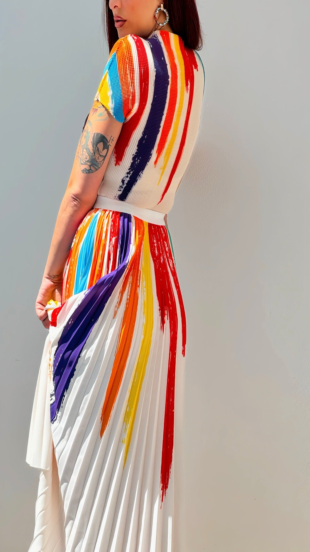 Ensemble haut et jupe plissés colorés