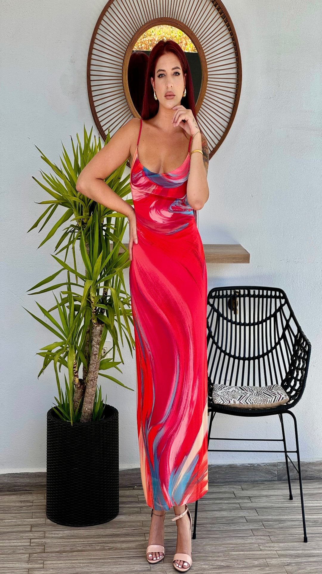 Vestido de tule estampado colorido