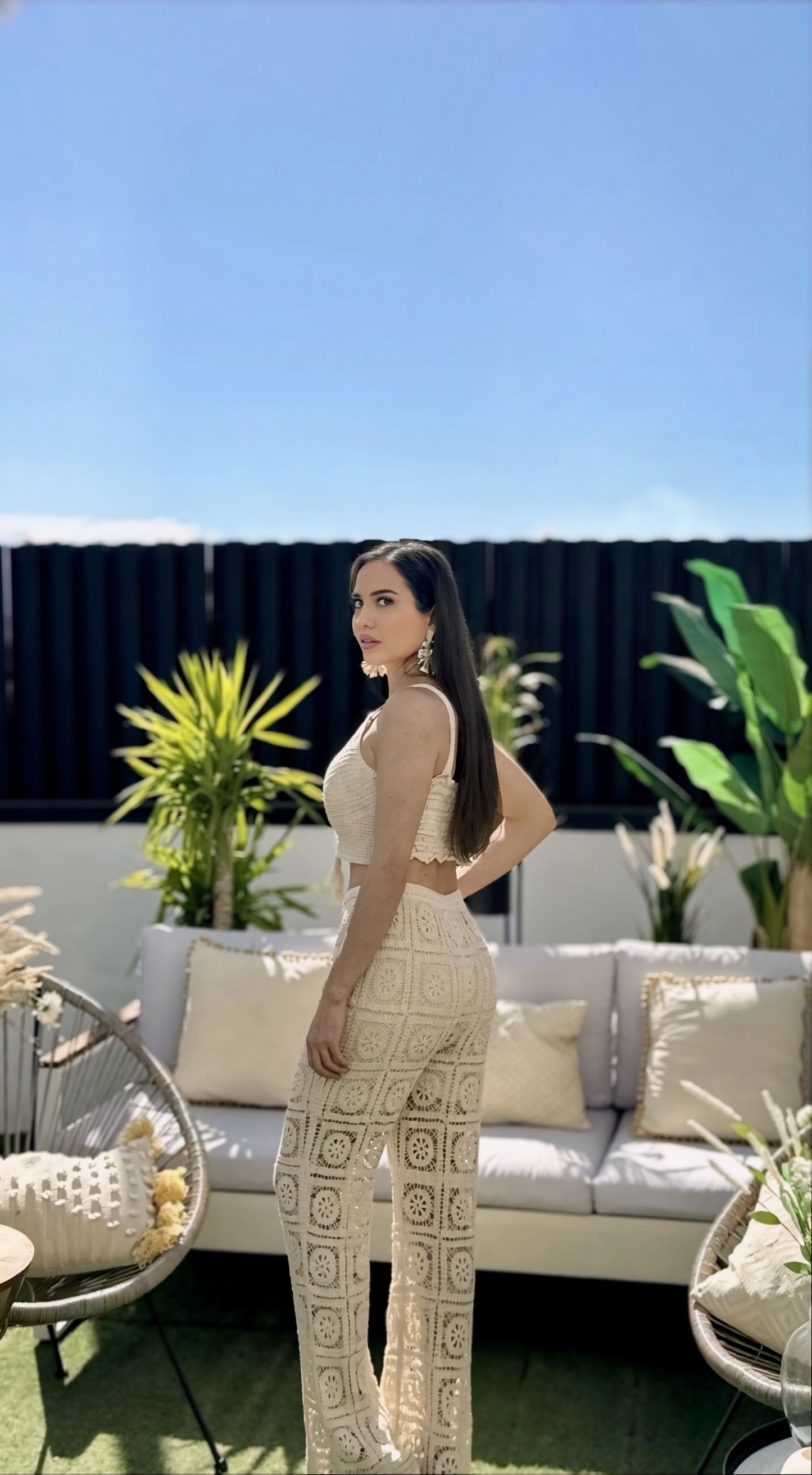 Ensemble crop top et pantalon crochet