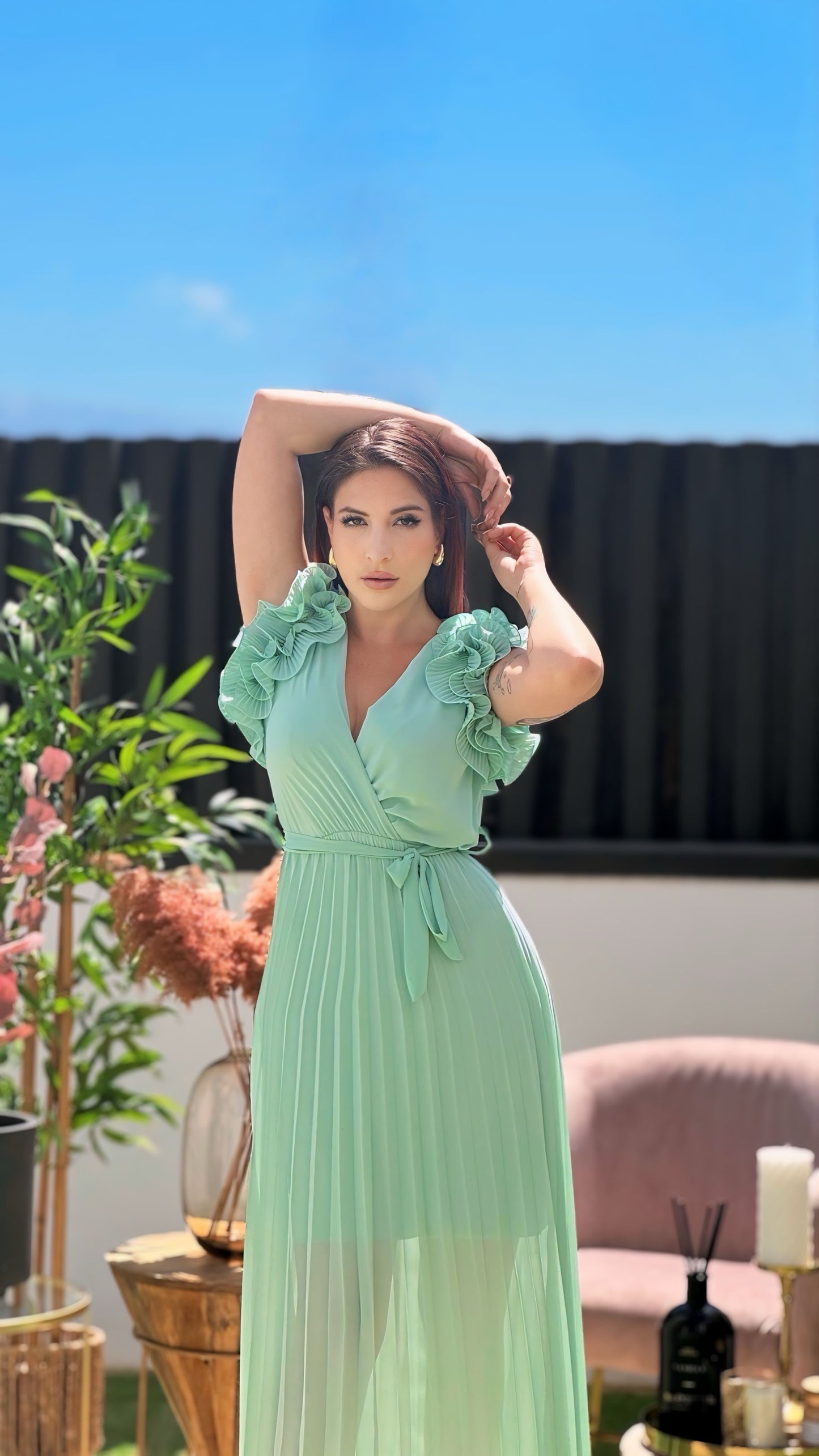 Vestido midi plissado