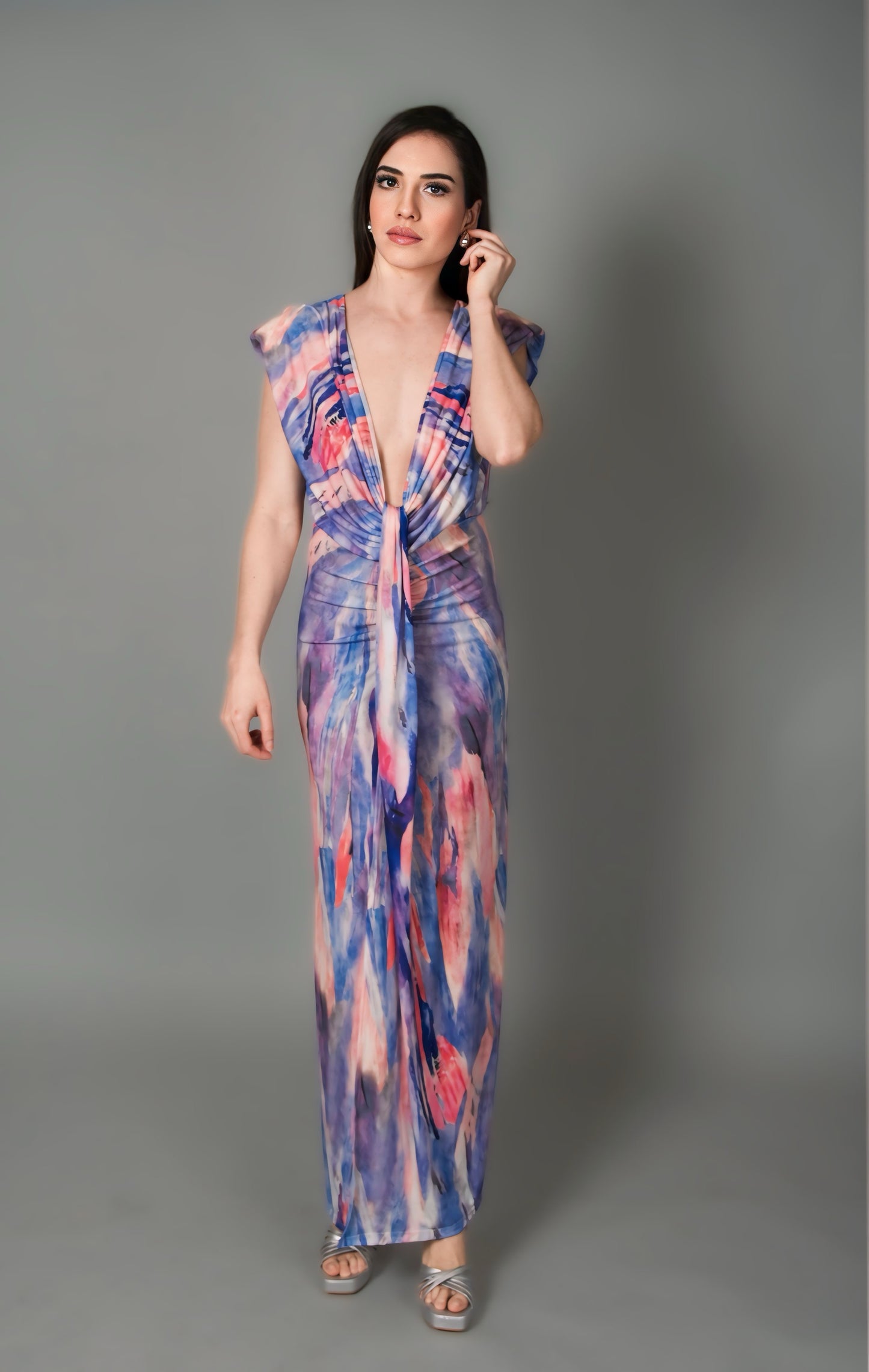 Vestido estampado lilás colorido