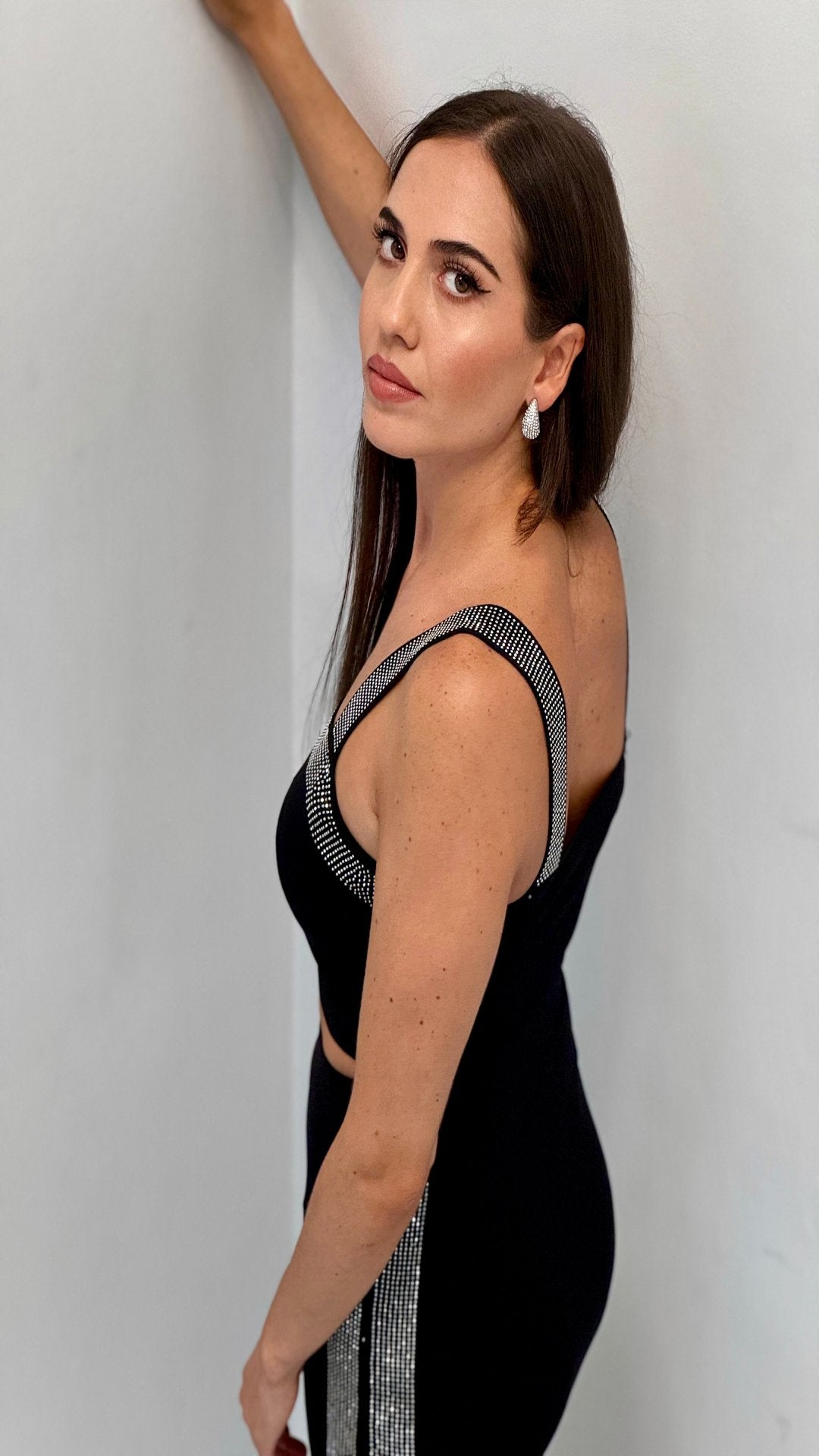 Ensemble crop top et jupe avec détail strass