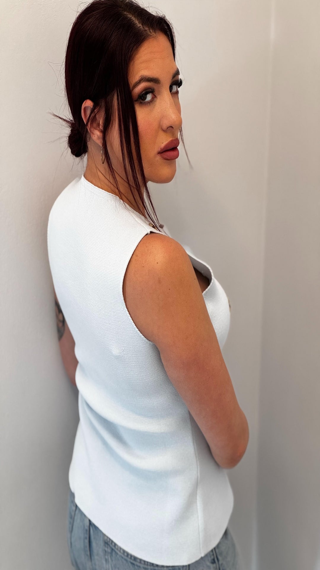 Top chaleco punto botones