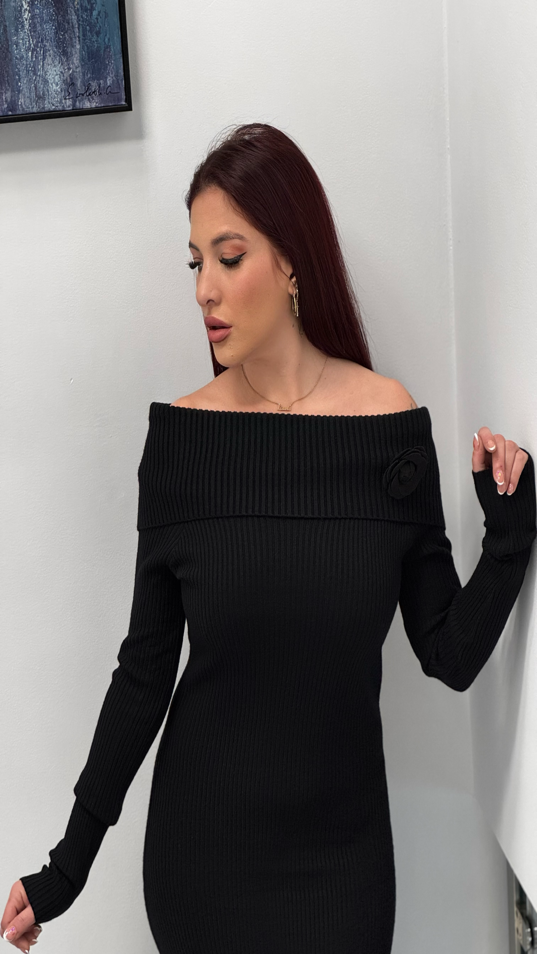 Vestido punto off shoulder