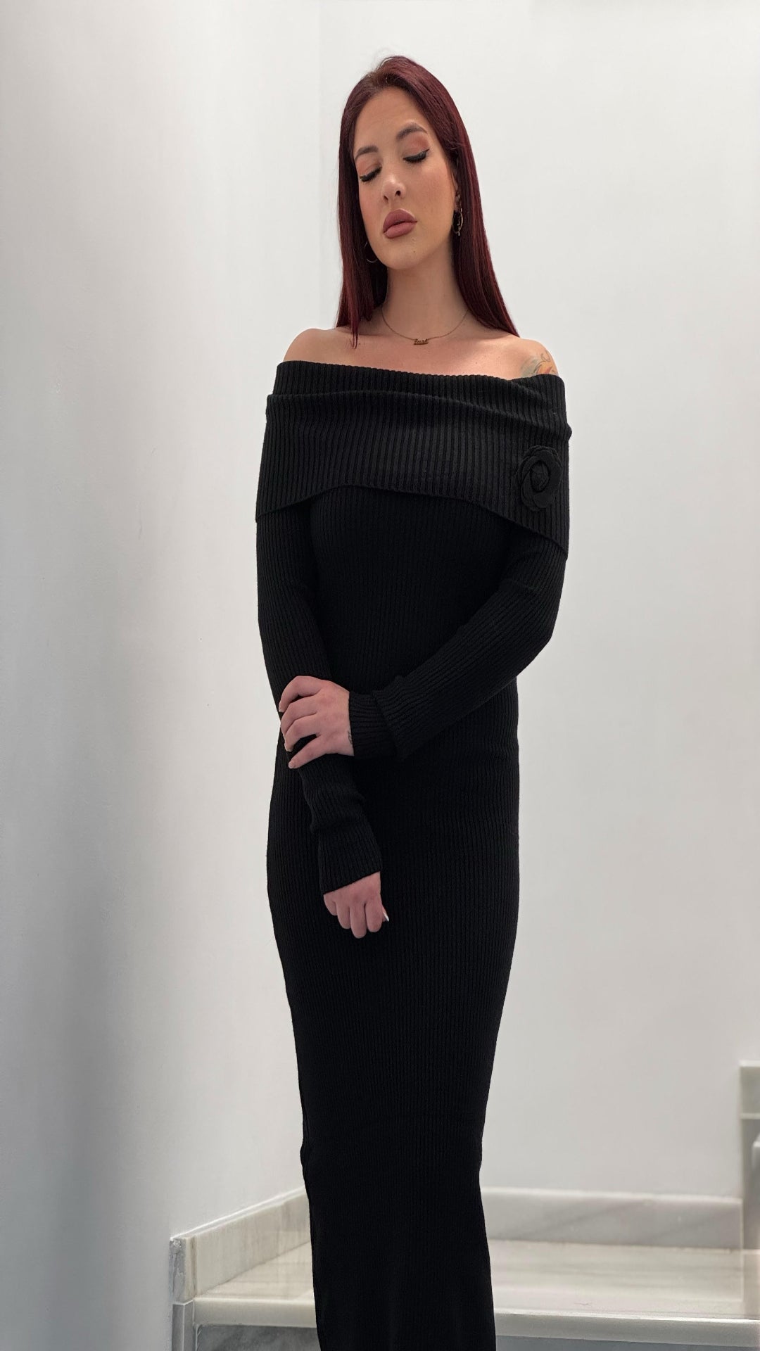 Vestido punto off shoulder