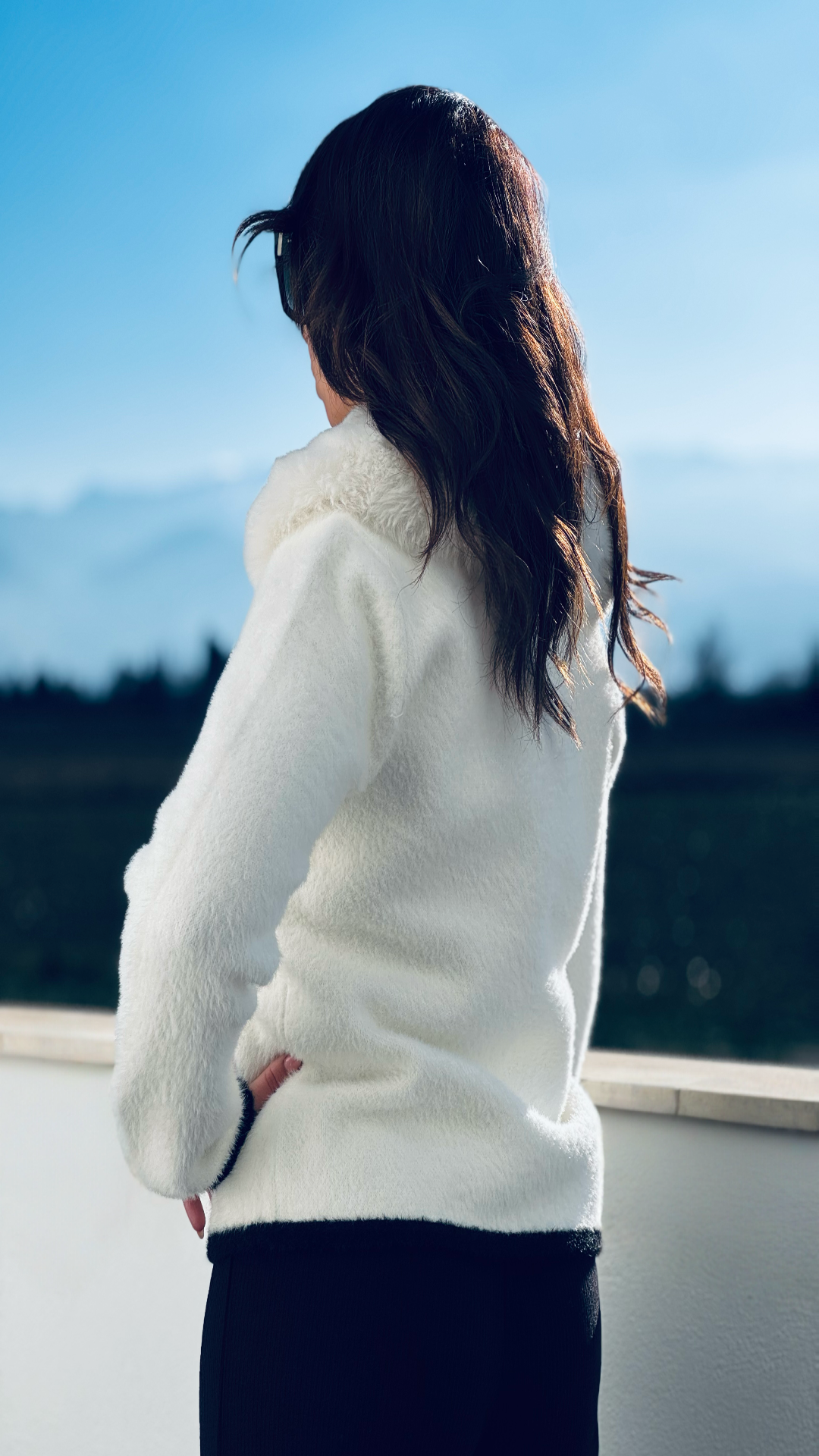 Chaqueta punto efecto pelo botón perla