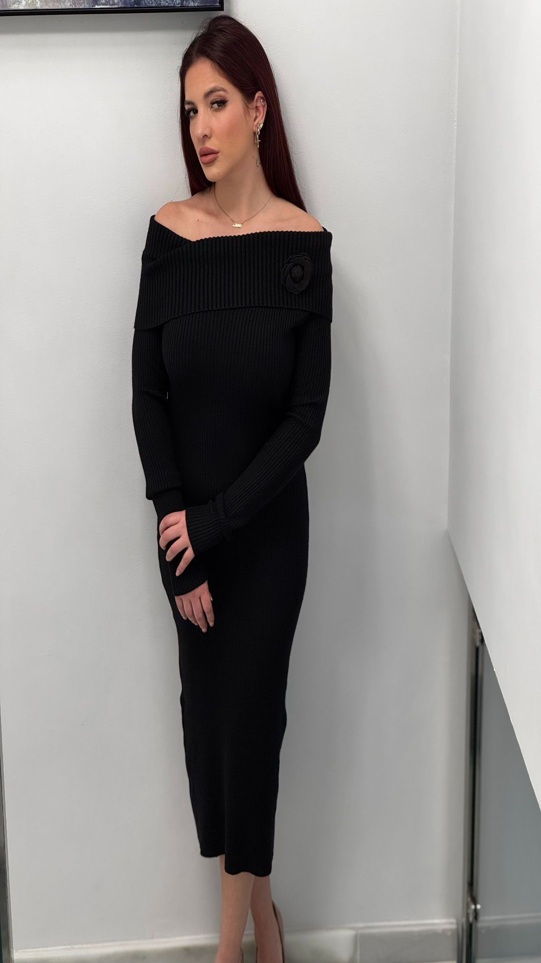 Vestido punto off shoulder