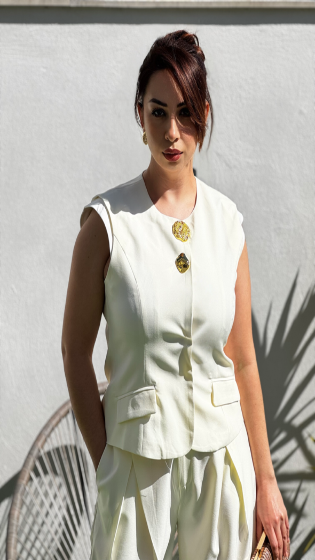 Conjunto chaleco y pantalón doble pliegue