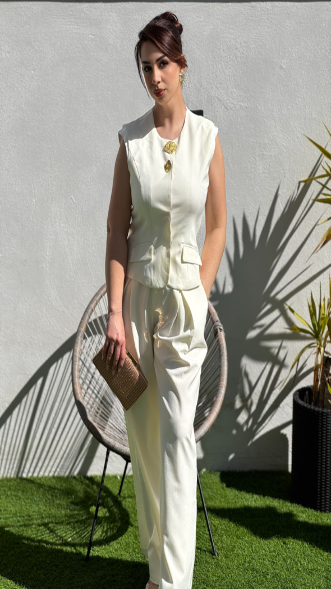 Conjunto chaleco y pantalón doble pliegue