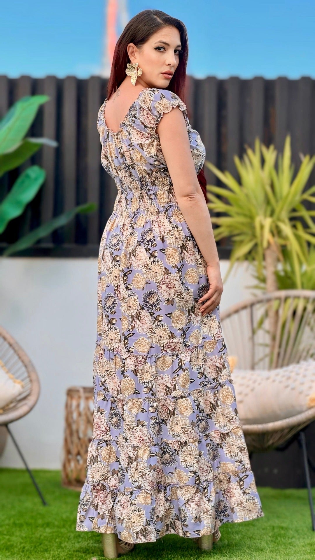 Vestido longo com estampa floral