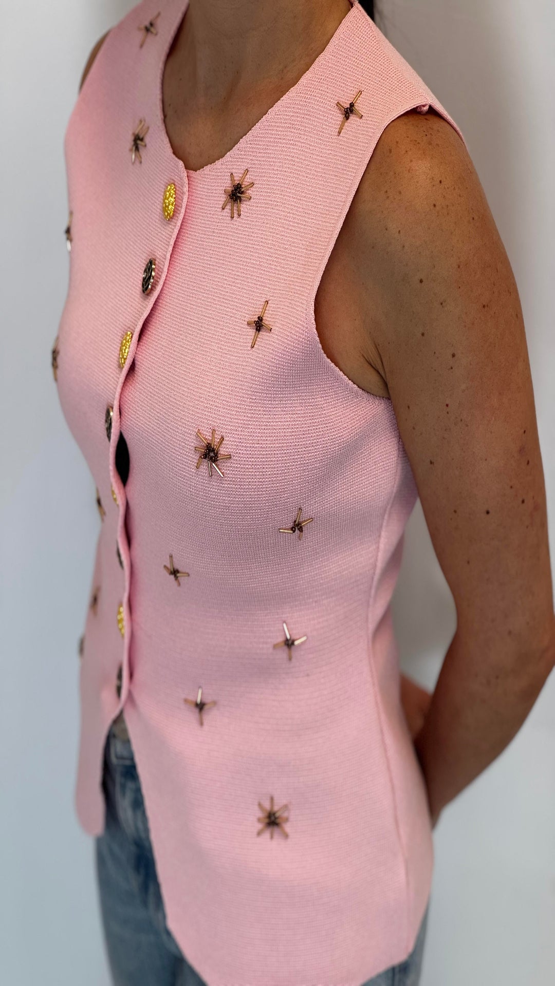 Top chaleco punto botones