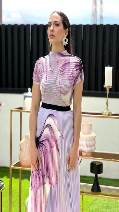 Ensemble haut plissé et jupe violet