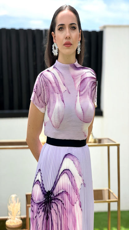 Ensemble haut plissé et jupe violet