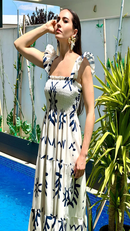 Robe imprimée bleue et blanc