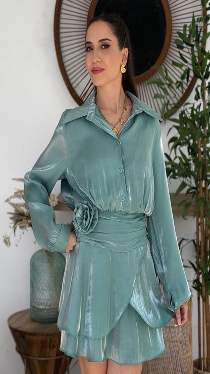 Vestido corto volantes