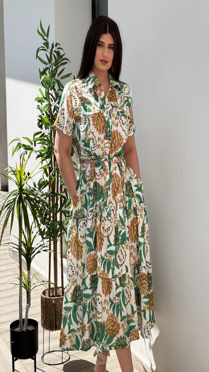 Vestido midi popelín estampado frutal