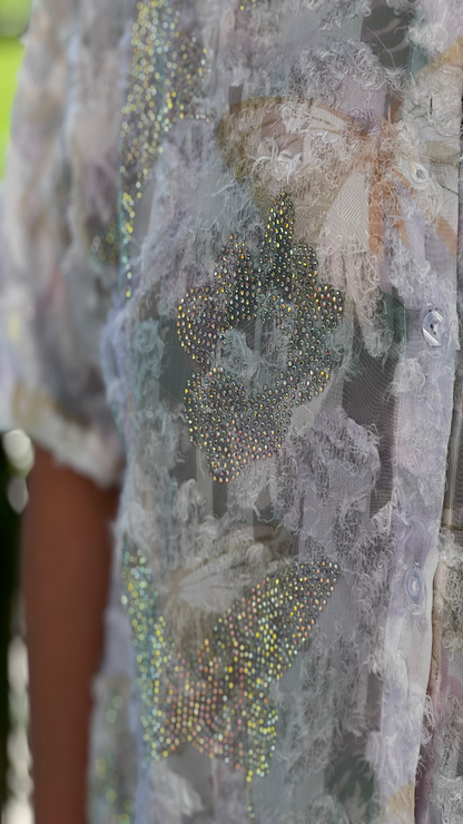 Camisa brillos estampada oversize