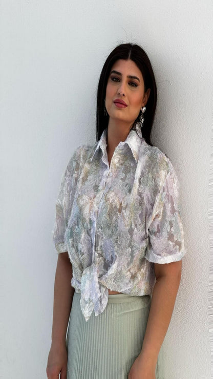 Camisa brillos estampada oversize