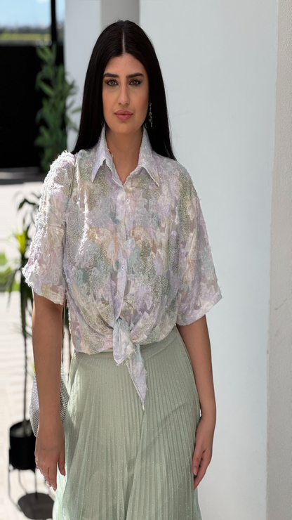 Camisa brillos estampada oversize