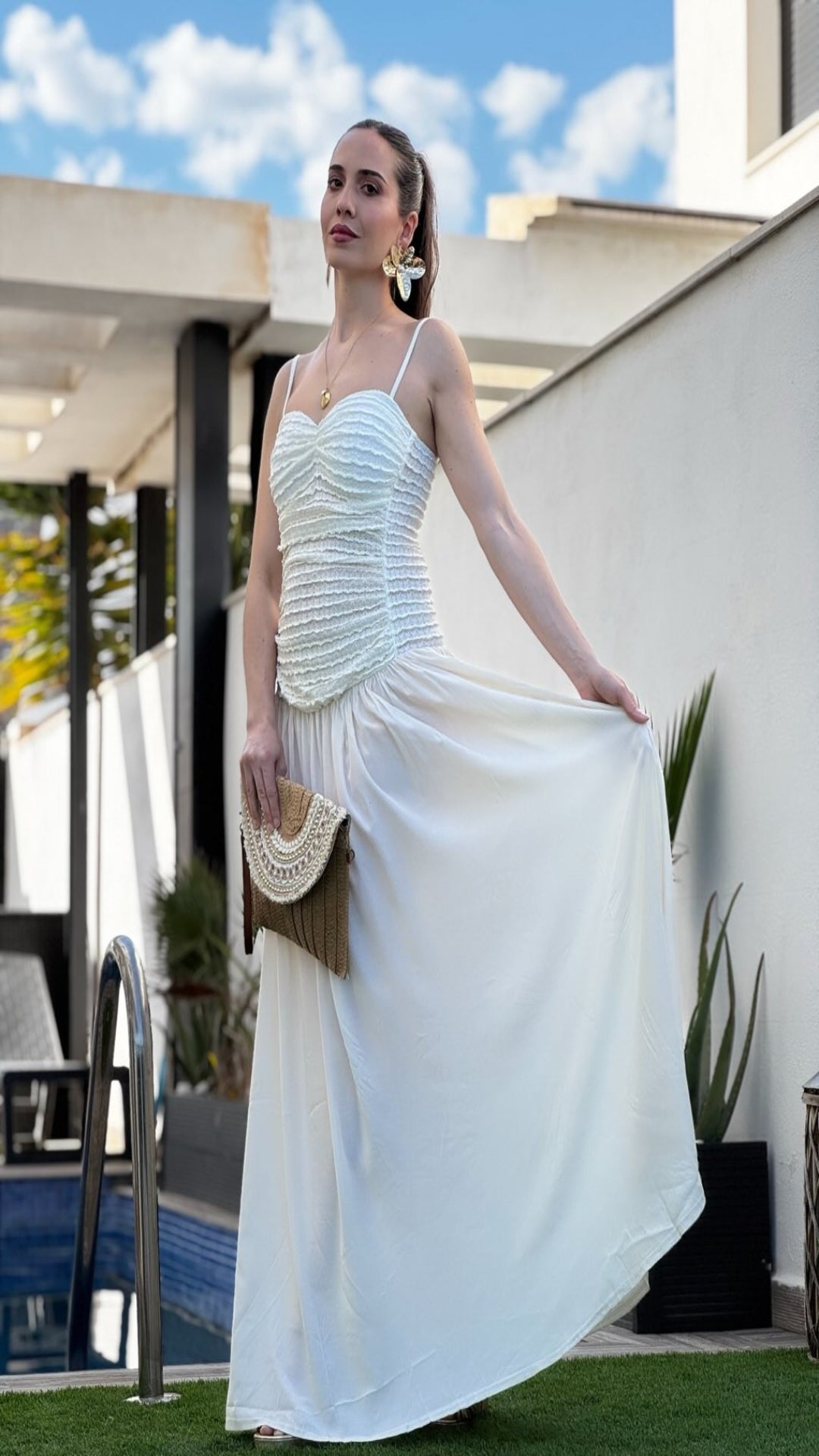 Vestido largo combinado