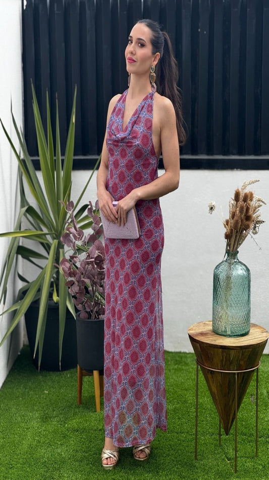 Vestido foulard tul estampado