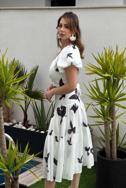 conjunto top corto y falda estampado