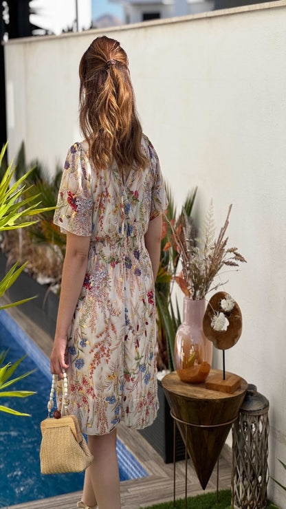 Vestido estampado manga corta