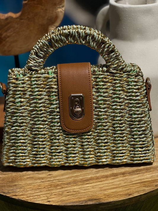 Bolso de mano efecto rafia y solapa