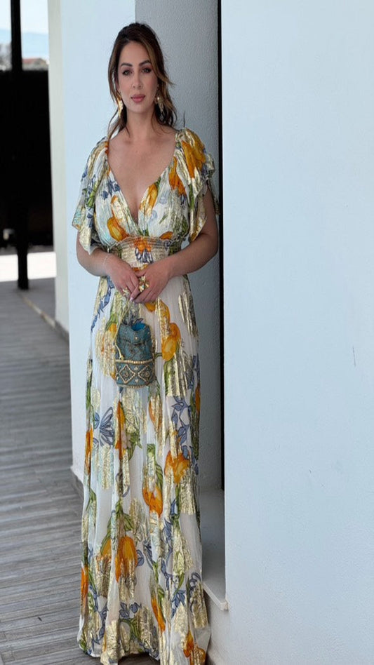 Vestido estampado volantes