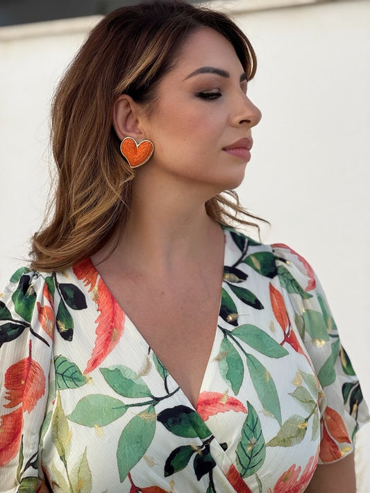 Pendientes corazón de rafia