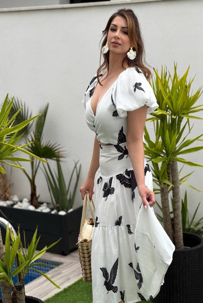 conjunto top corto y falda estampado