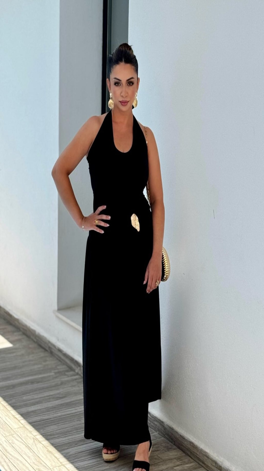 Vestido midi cuello halter lazada