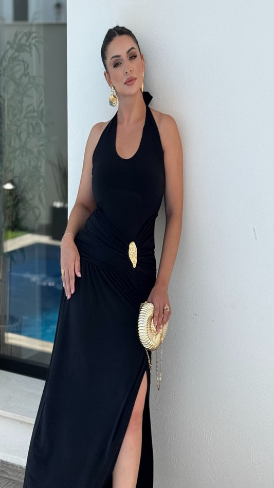 Vestido midi cuello halter lazada
