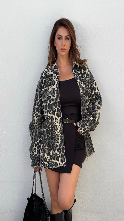 Sobrecamisa denim  oversize  animal print