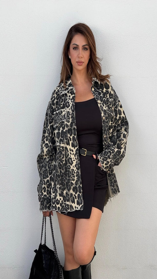 Sobrecamisa denim  oversize  animal print