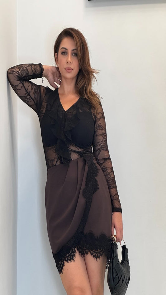 Falda mini combinada encaje