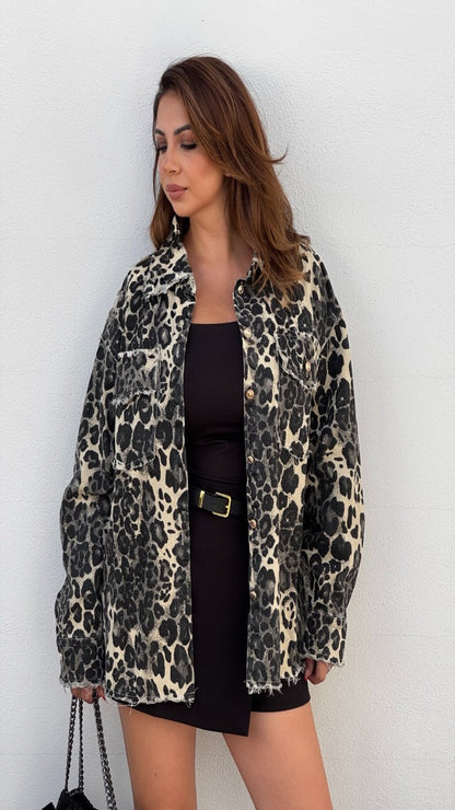Sobrecamisa denim  oversize  animal print