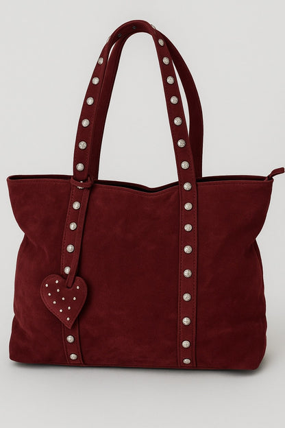 Bolso shopper efecto ante con tachuelas